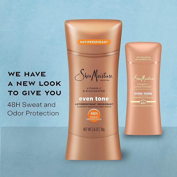 SheaMoisture Antiperspirant Deodorant Stick Even Tone Vitamin C & Niacinamide 2 Count for 48HR Sweat & Odor Protection with No Parabens & No Mineral Oil 2.6 oz