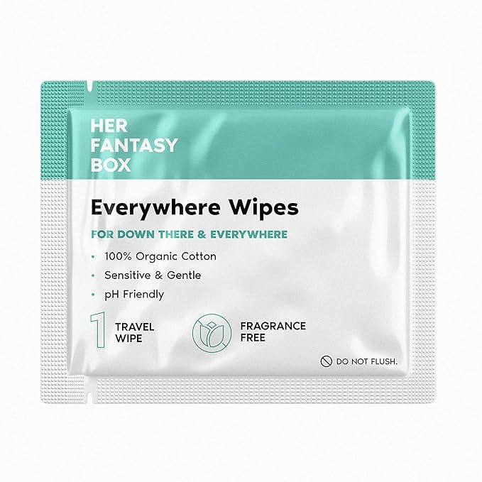 Her Fantasy Box | Everywhere Wipes – 100% Organic Cotton, Gentle & Refreshing, pH-Balanced, Fragrance-Free, Plant-Powered for Body, Face & Intimate Areas, Ideal for Sensitive Skin - 12 Pack, 180 Wipes