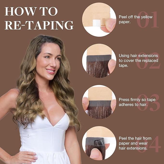 GOO GOO Tape in Hair Extensions Human Hair, 4D/14/5B Brunette Balayage, 22inch 100g 40pcs, Skin Weft Seamless Invisible, Silky Straight with Thick Ends, Remy Human Hair