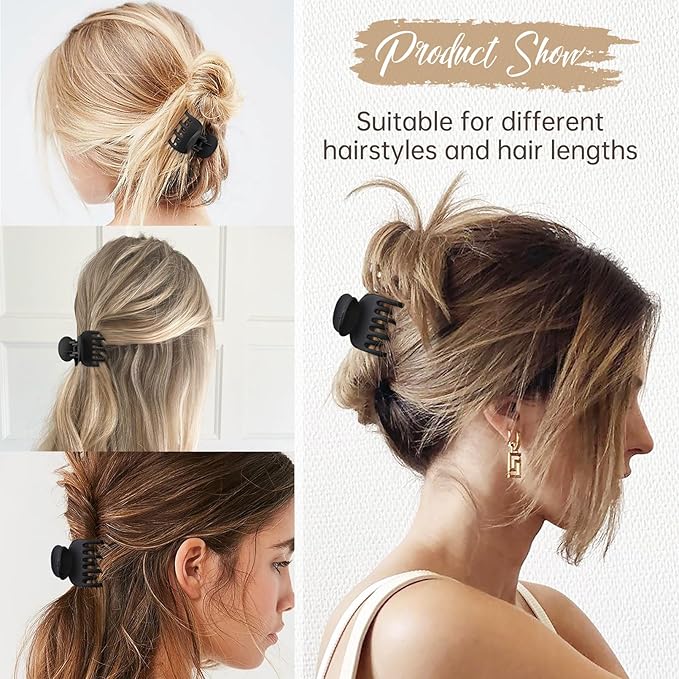 DEEKA Hair Clips Small Claw Clips for Thin Short Hair 4 Pack Double Row Teeth 1.6" Medium Matte Non-slip Accessories for Women and Girls -Black