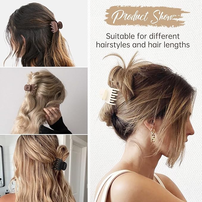 DEEKA Hair Clips Small Claw Clips for Thin Hair 6 Pack Double Row Teeth 1.6" Medium Matte Non-slip Short Hair Accessories for Women and Girls -Brown