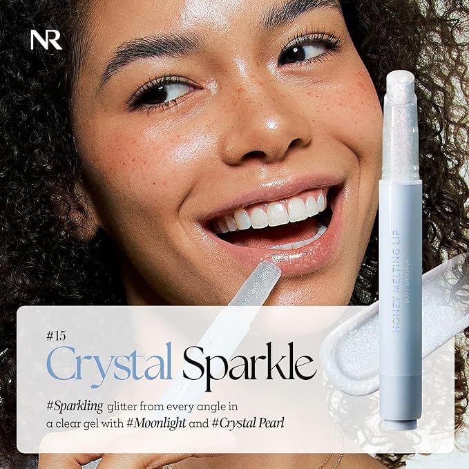 Nature Republic HONEY MELTING LIP GLITTER & PLUMPING (15 CRYSTAL SPARKLE) SOFT LIP STICK Hydrating&Moisturizing clear Gloss,Volumizing formula & Sheer tint, Shine Glimmer Finish