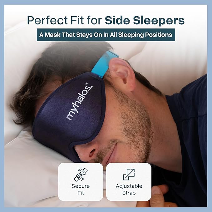 MyHalos® Sleep Mask – 3D Blackout Eye Mask for Women & Men, Side Sleepers, Zero Pressure Memory Foam Eyelash Friendly, Breathable,Award-Winning Sleep Aid for Travel (Navy Blue, 1 Count (Pack of 1))