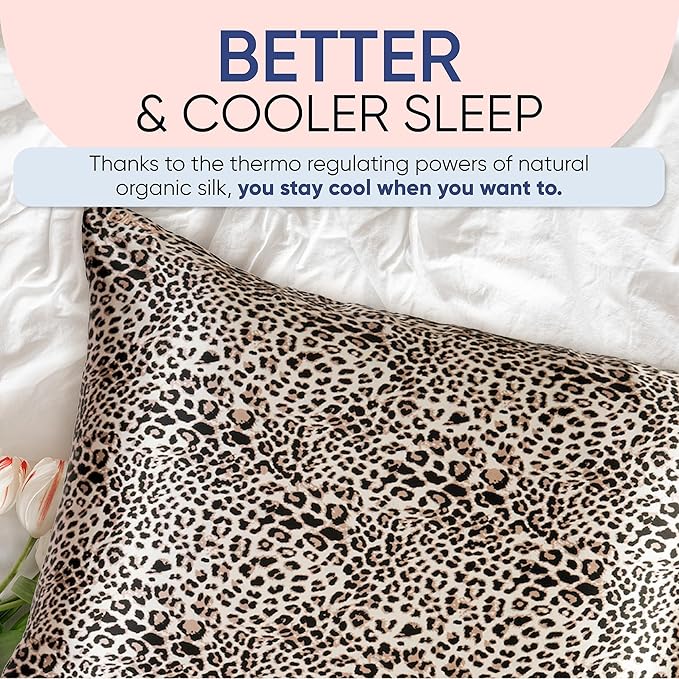 Blissy Silk Pillowcase - 100% Pure Mulberry Silk - 22 Momme 6A High-Grade Fibers - Silk Pillow Cover for Hair & Skin - Regular, Queen & King (Leopard, Standard)