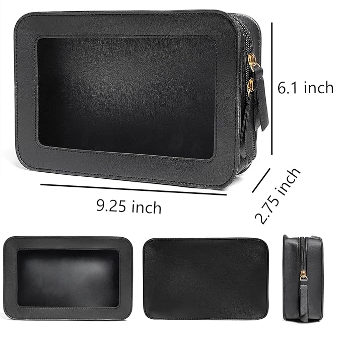 LETGO Clear Makeup Bags, TSA Approved Toiletry Bag with Zipper, Clear Makeup Organizer Fit Carry-on Travel Essentials,Car Essentials for Women Men (C-Black)