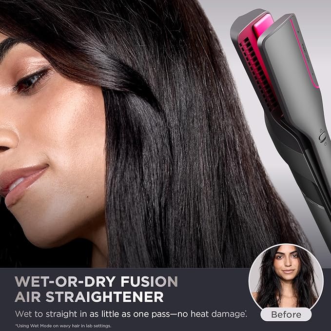 Shark Flex Fusion Hair Straightener & Powerful Hair Dryer with Fusion Hair Brush, Air Styler with Auto-Wrap Hair Curlers, Concentrator, & Frizz Fighter, Metallic Mist, HD651S