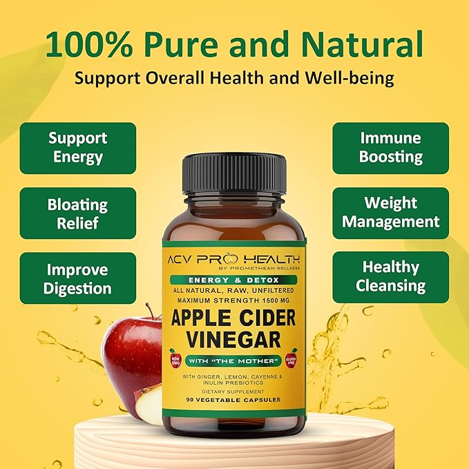 Promethean Wellness 2-Pack ACV Pro Apple Cider Vinegar Capsules Certified Organic with Mother ACV Pills Detox Cleanse Acid Reflux Relief Support Supplement Ginger Root Cayenne Pepper Powder