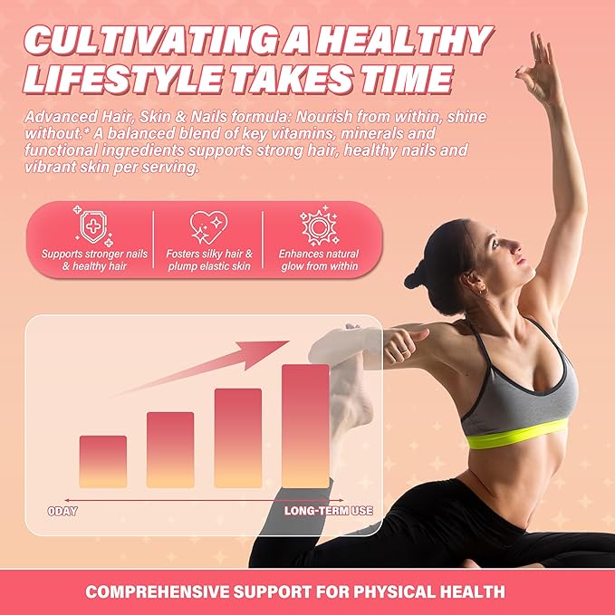 Kereeao Biotin Supplement for Hair, Skin and Nails - Support Healthy Hair Growth for Women & Men - Strong Nails & Radiant Skin - with Biotin, Hyaluronic Acid, Vitamin C, D3 & K2-120 Capsules (1 Pack)