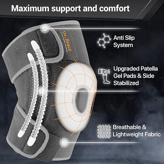 DR. BRACE ELITE Knee Brace with Side Stabilizers & Patella Gel Pads for Maximum Knee Pain Support and fast recovery for men and women-Please Check How To Size Video (Moon, X-Large)