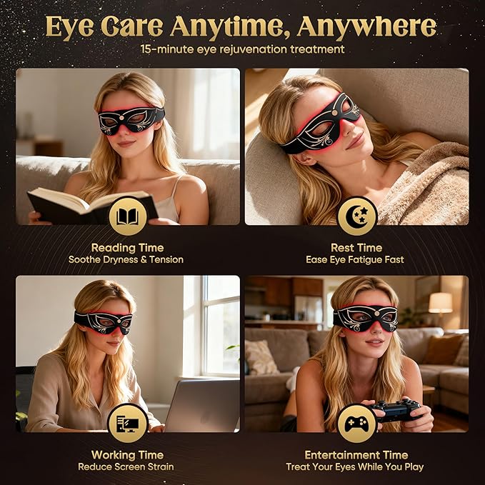 Red Light Therapy for Eyes, Red Light Eye Therapy with NIR, 3 Modes with Timing Function, Red Light Eye Mask for Reducing Dark Circles and Puffiness, Smoothing Fine Lines(Black & 3 modes)