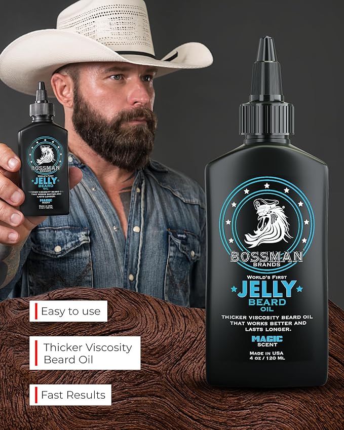 Bossman Jelly Beard Oil for Men & Beard Balm for Men Combo - Softens, Tames Moisturizes & Conditions - Magic Scent - Natural Ingredients & Made in USA