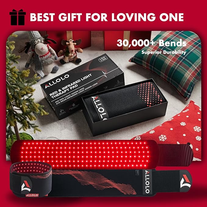 ALLOLO Red Light Therapy Belt, 39"*7.7" Large Area with 180pcs 3-in-1 LEDs 660nm & 850nm Infrared Red Light Therapy for Body, Adjustable & Portable Therapy Wrap for Shoulder Waist Belly Joint(Corded)