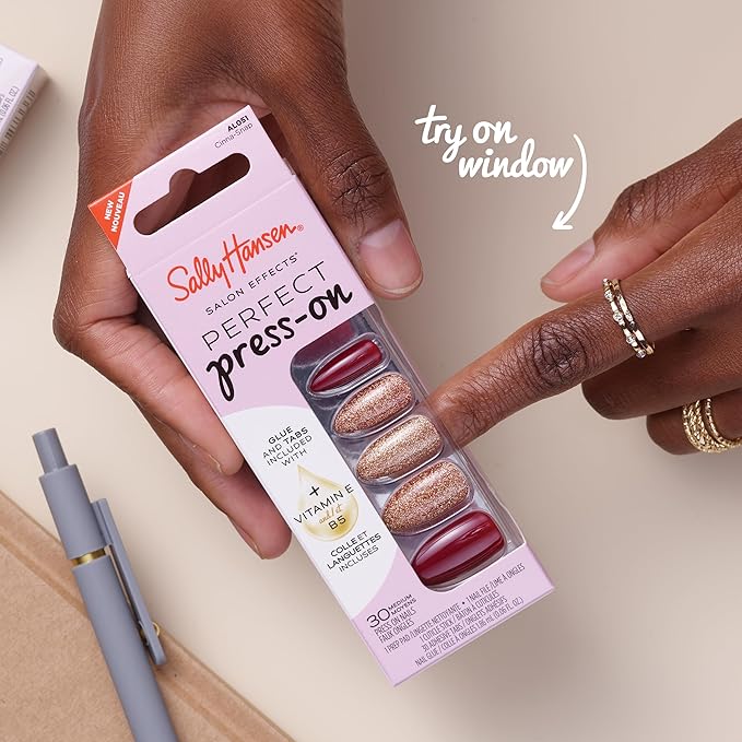 Sally Hansen Salon Effects Perfect Press-On Holiday, Snow Be It, Press On Nails, Easy to Apply, Nail Glue & Adhesive Tabs Included