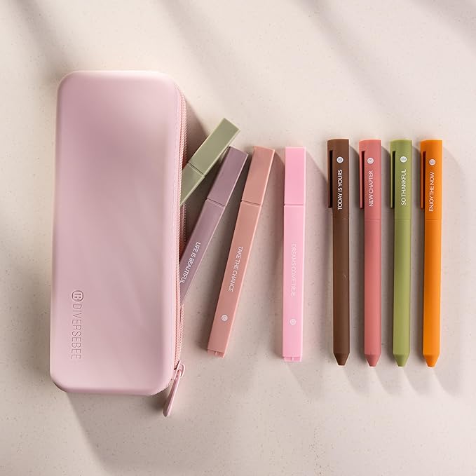 DIVERSEBEE Aesthetic Highlighters and Gel Pens, Earthy Bible Highlighters No Bleed, 8 Pack Assorted Colors Cute Journaling Pens, Bible Study Supplies (Dreams)
