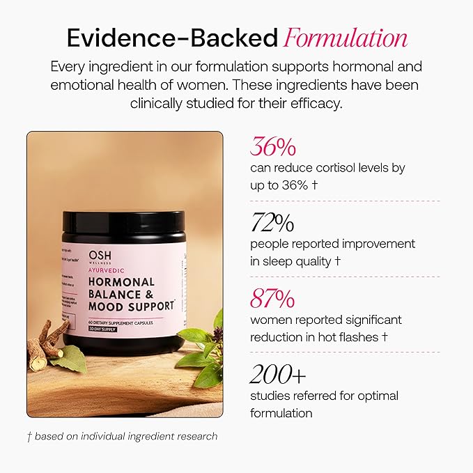 Ayurvedic Hormone Balance for Women | Mood, Energy, & Sleep Support | Cortisol Manager | Regulates Estrogen | Stress Relief | Ashwagandha, Rhodiola, & Shatavari | Made in USA | 60 Ct. - OSH Wellness