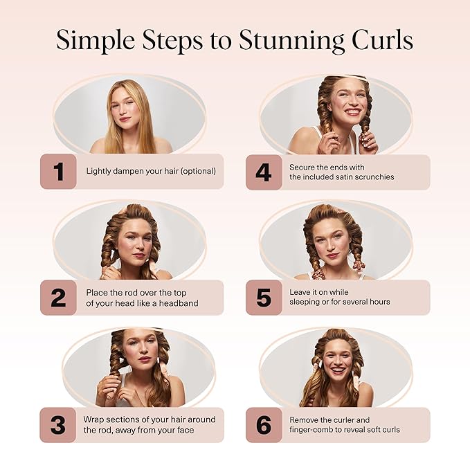 Disney & Kitsch Satin Heatless Hair Curler Set - Heatless Curls Overnight with Hair Curler & 2 Satin Scrunchies - Hair Curlers to Sleep in for Overnight Curls - Overnight Blowout Rods - Princess Party