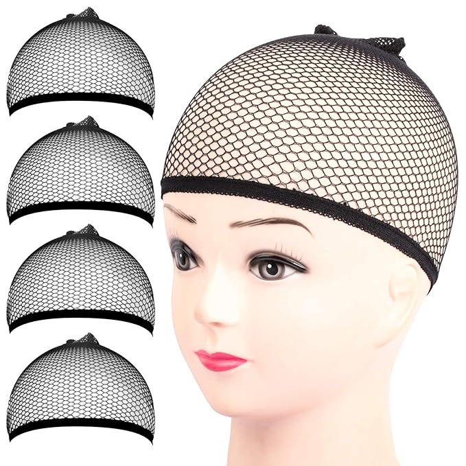 Fandamei Wig Cap, 4PCS Black Mesh Wig Cap Net, Closed End Hair Mesh Net Wig Caps, Liner Weaving Caps for Women, Men, Kids