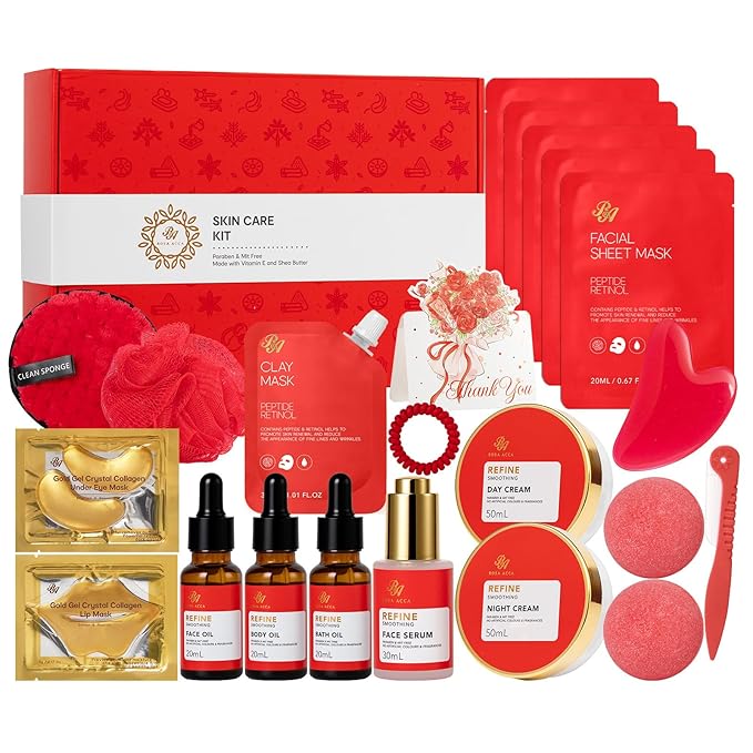 Valentines Day Gifts for Women, Rose 23 Pcs Facial Skin Care Set, Luxury Bath and Body Gifts, Spa & Self-Care Kit, Sheet Mask, Present, Birthday, Christmas, Mother Day, Anniversary, Bridal Shower