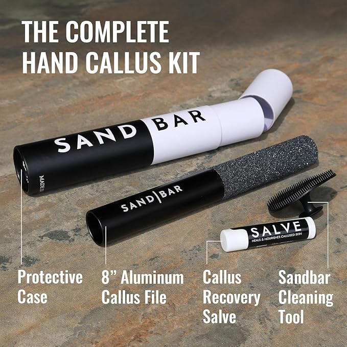 SandBar Callus Remover File for Hands - Durable Aluminum Tool for Callus Care and Dead Skin Removal - Includes Nourishing Salve - Ideal for Athletes, Climbers, and Gym Enthusiasts