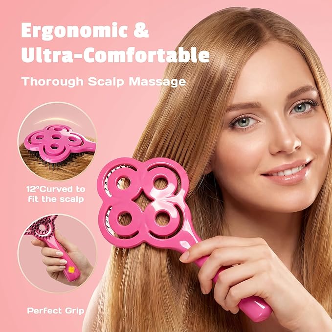 SIMETRA Lucky Hair Brush for Women, 14K Gold Plated Wet Brush Detangling Brush for All Hair Types, Natural Crystal Inlay Boar Bristle Hair brush, Curly Detangler HairBrush for Scalp Massage Gift