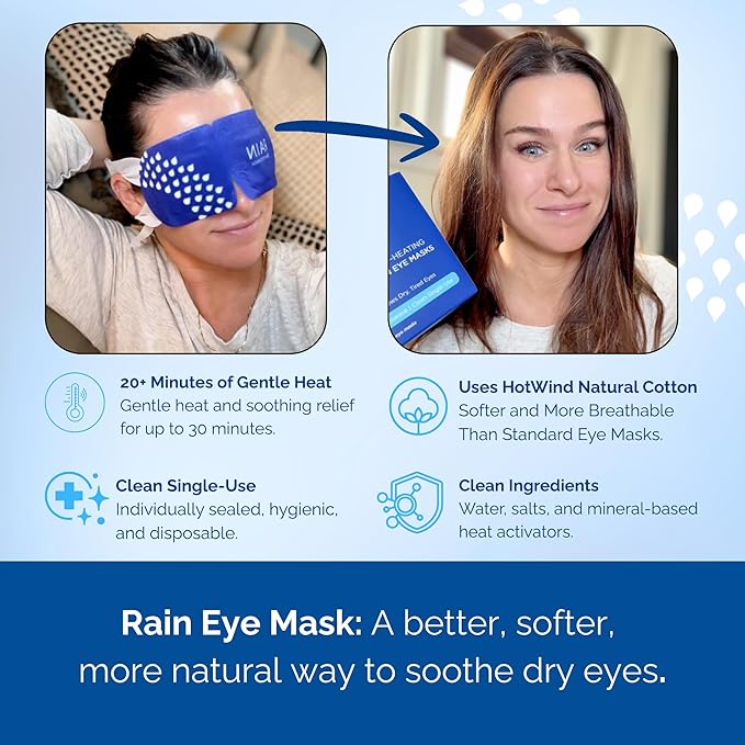 Rain Self Heating Steam Eye Mask for Dry Eyes - Warming Eye Compress with Moist Heat Therapy - Disposable Hot Compress Relief for Stye Treatment, Eye Fatigue & Dry Eye Relief (20 Pack)