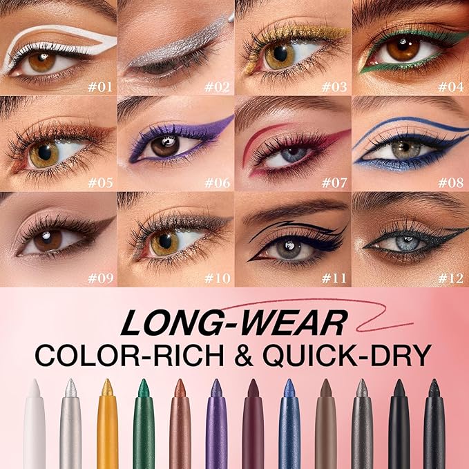 LANGMANNI 2Pcs Metal Colorful Eyeliner Pencil Set - Matte & Shimmer Eye Makeup,Smooth Use Long-Lasting & Waterproof Eyeliner Set(#07+09)