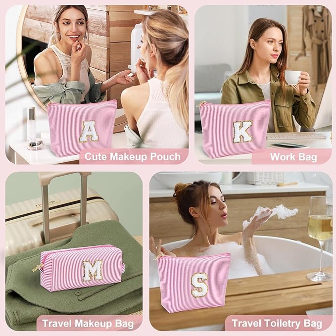 YOOLIFE Valentines Day Gifts for Women Kids Teen Girls Birthday Gifts for 6 7 8 9 10 11 12 13 Year Old Girls Initial Birthday Gift Makeup Bag for Girl Daughter Sister Teacher Friend Girlfriend Pink K