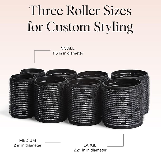 Kitsch Ceramic Thermal Hair Rollers for Women – Self Grip Hair Curlers for Heatless Curls Overnight - Volumizing Large Rollers for Short & Long Hair - For Long Lasting Frizz-Free Curls - Black, 8pcs