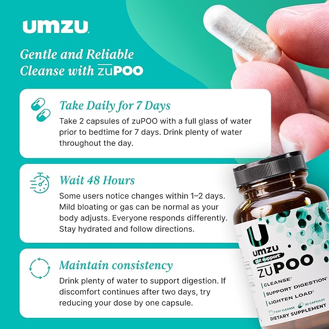 UMZU zuPOO Gut Cleanse Detox, 30 Capsules – 7-Day Natural Colon Cleanse with Cascara Sagrada & Magnesium Citrate – Vegan, Non-GMO, Gluten-Free Detox Cleanse Supplement for Healthy Bowel Support