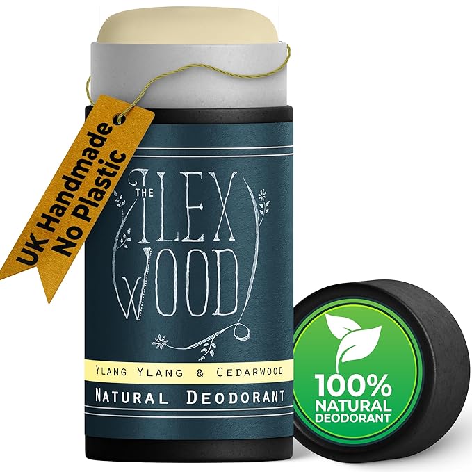 The Ilex Wood Natural Deodorant - 2.4fl oz. Handmade, Aluminum Salt Free, Plastic Free, Cruelty and Alcohol Free, Vegan, Eco Friendly Cardboard Tube – Ylang Ylang & Cedarwood (Sweet & Woody)