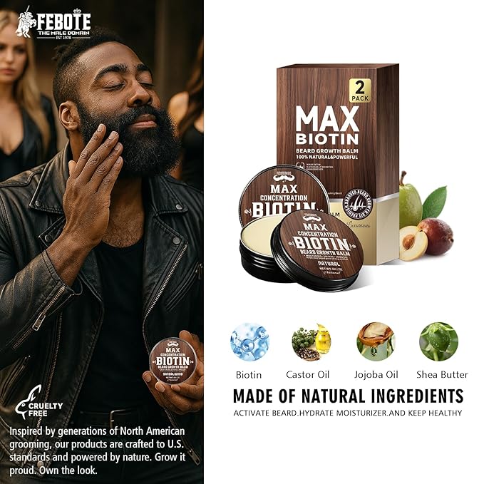 2 Pack Biotin Beard Balm Set for Men – Natural & Sandalwood Butters – Non-Itchy, Moisturize, Strengthen & Shape Beards – Grooming Gift Set for Father's Day, Anniversaries, Christmas