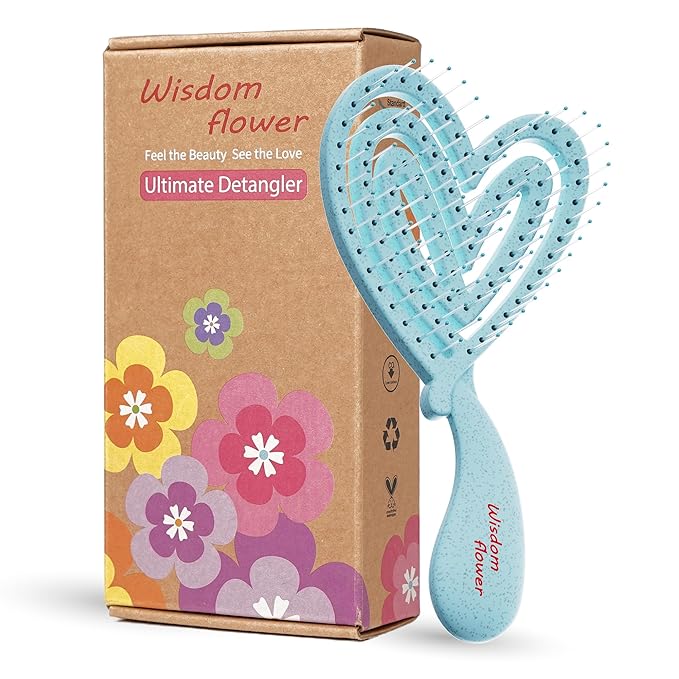 Detangler Brush – Heart-Shaped Detangling Brush for Curly, Wavy, Thick Hair – Dew Mint Hairbrush for Women with Bowl-Curve, Flexible Bristles, Blow Dryer Safe, Small