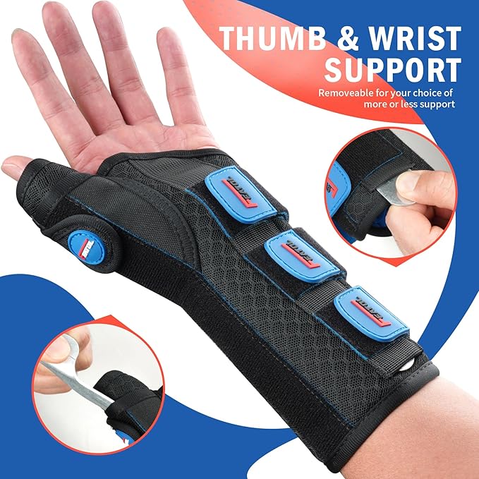 FEATOL Carpal Tunnel Wrist Brace Night Support, Thumb Spica Splint Right Hand for De Quervains Tenosynovitis, Tendonitis, Wrist Brace With Thumb Support-Large/XLarge-Women & Men, Black