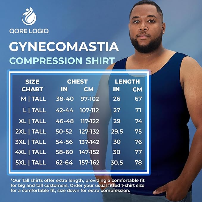 QORE LOGIQ Gynecomastia Compression Shirts for Men - Sleeveless Slimming Undershirts Tummy Control and Body Shaper Tank Top