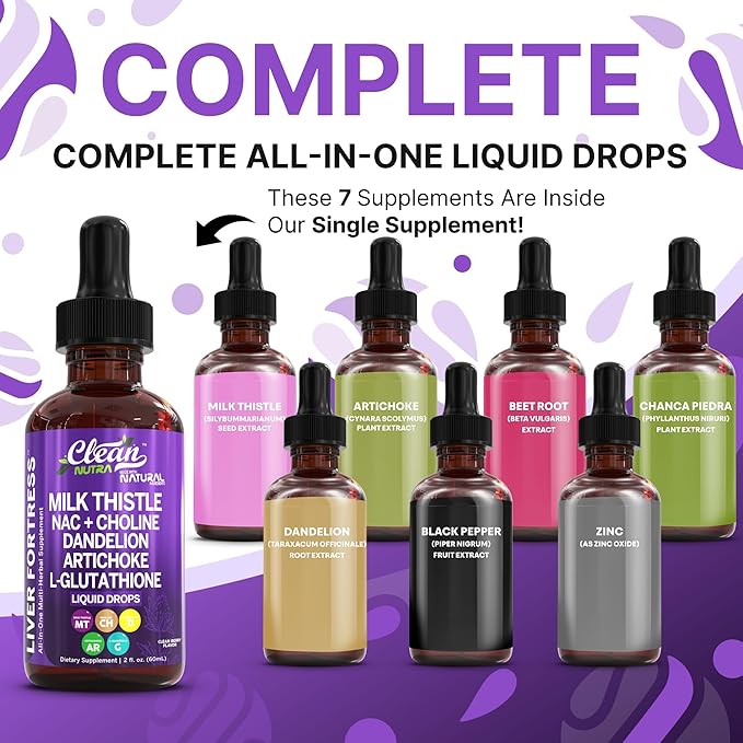 Milk Thistle NAC Liver Cleanse Detox & Repair Supplement Liver Support Liquid Drops with Dandelion Extract, Artichoke, Chanca Piedra, Beet Root, Choline, L-Glutathione, Ginger, Burdock, Schisandra (2)