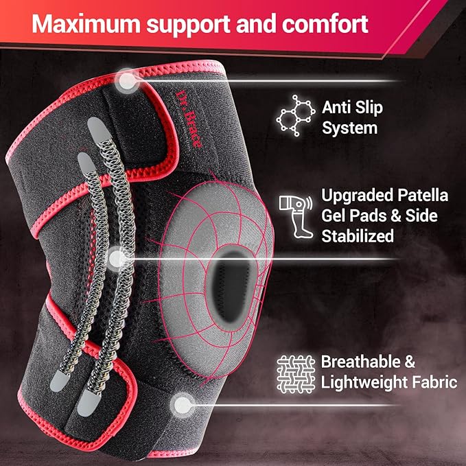 DR. BRACE ELITE Knee Brace with Side Stabilizers & Patella Gel Pads for Maximum Knee Pain Support and knee recovery for men and women-Please Check How To Size Video (Sunrise, X-Large)