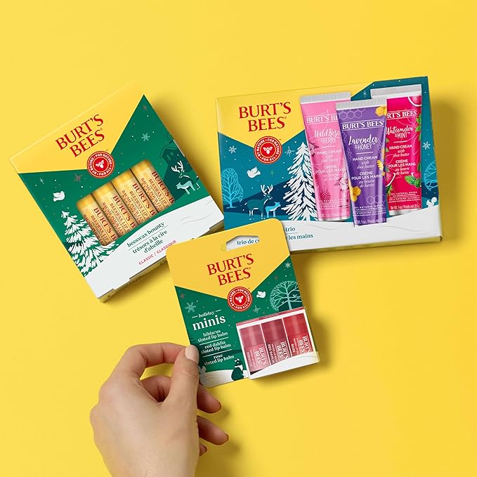 Burt’s Bees Christmas Gifts, 4 Lip Balm Stocking Stuffers Products, Beeswax Bounty Classic Set - Original Beeswax Moisturizing Lip Balm (Pack of 4)