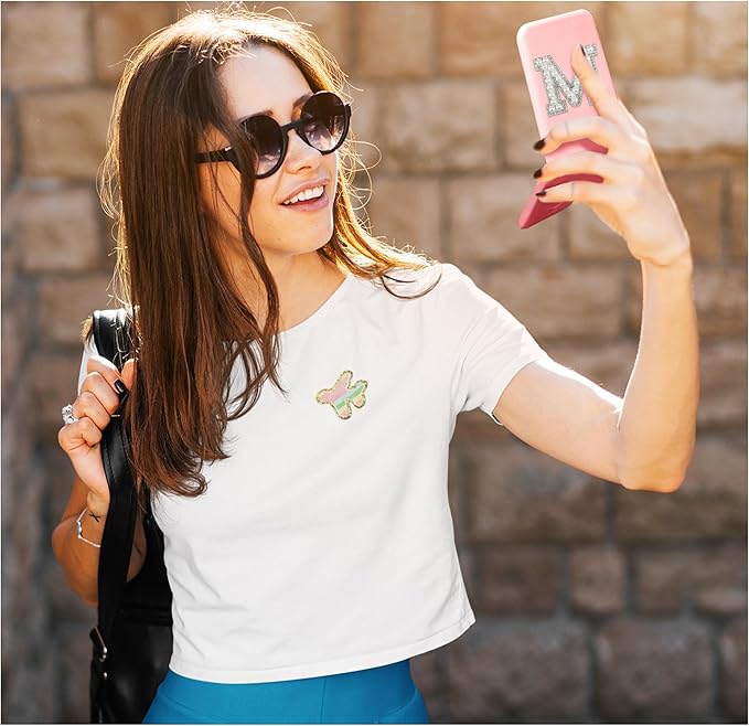 Travel Essentials Accessories Personalized LED Pocket Mirror Pearl Letter 1X/2X Magnification Small Travel Makeup Mirror with Lights Pink Folding Compact Mirror for Women Teen Girl (S)