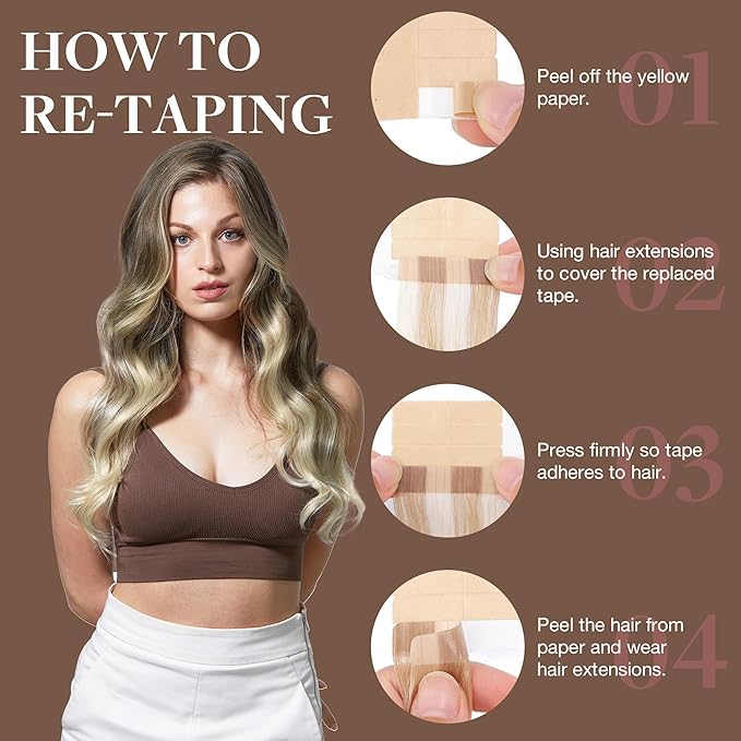 GOO GOO Tape in Hair Extensions Human Hair, 9/60 Balayage Ash Brown to Platinum Blonde, 12inch 80g 40pcs, Skin Weft Seamless Invisible, Silky Straight with Thick Ends, Remy Human Hair