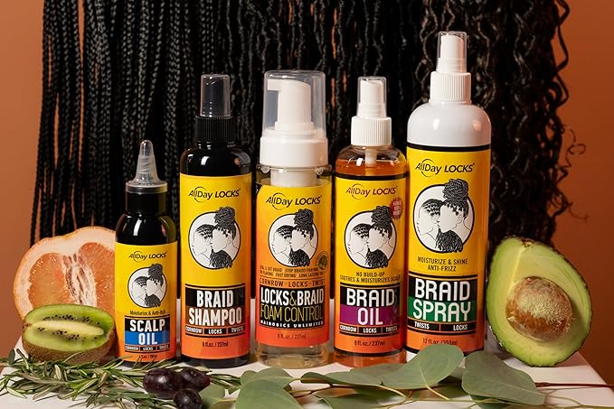 AllDay Locks Braid Foam - Long Lasting Mousse for Style & Shine, Braiding Foam for Women & Men, Sets & Seals for Easy Styling, Textured Haircare & Styling Protection - 8 oz Bottle