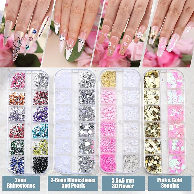 67 in 1 Nail Art Brushes Nail Art Kit,Brushes Dotting Pens with Striping Tape,Mini Metal Caviar Beads Ball,Rhinestones, Pearls,Metallic Foil Flakes,Sequins,Stickers Manicure Design Tools (Hot-pink)