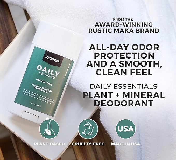 Rustic MAKA Plant + Mineral Deodorant Stick for Women - Nordic Tide | Strong Odor Control | No Added Aluminum, No Added Parabens, No Added Baking Soda | Long-Lasting Protection