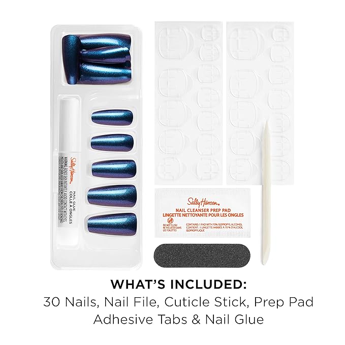 Sally Hansen Salon Effects Perfect Press-On Nails | Coffin Shape | Easy to Apply, Non-Damaging | 30 Nails, Nail Glue, Adhesive Tabs, File | HYP-Nautical