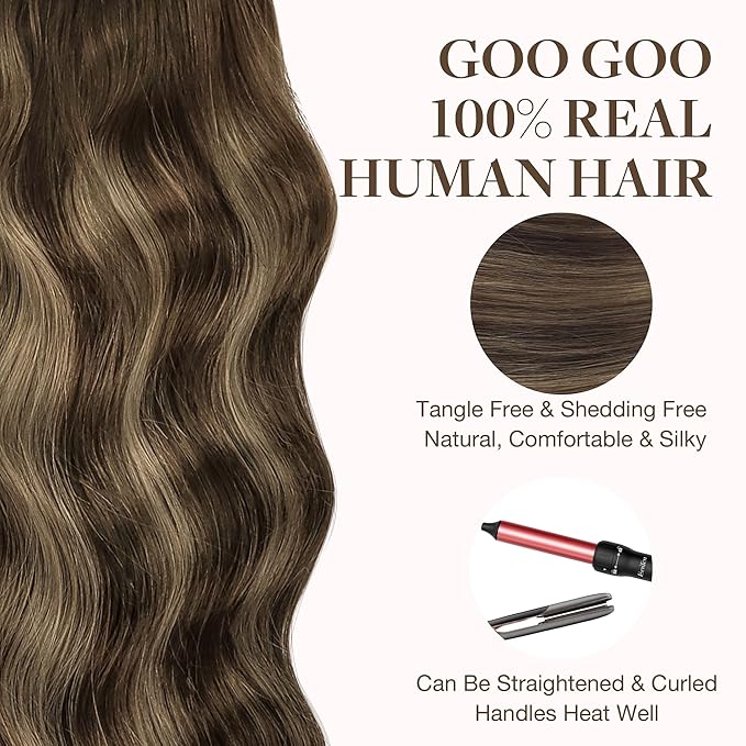 GOO GOO Tape in Hair Extensions Human Hair, 4/26/4 Balayage Chocolate Brown to Honey Blonde, 16inch 50g 20pcs, Skin Weft Seamless Invisible, Silky Straight with Thick Ends, Remy Human Hair