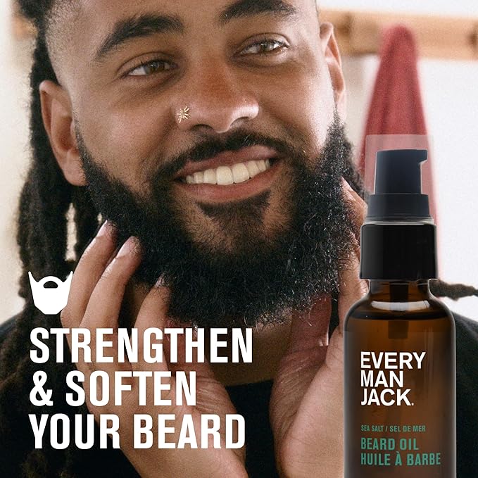 Every Man Jack Mens Beard Oil - Subtle Sea Salt Fragrance - Deeply Moisturizes and Softens Your Beard and Adds a Natural Shine - Naturally Derived with Shea Butter and Coconut Oil - 1 fl oz (2 Pack)