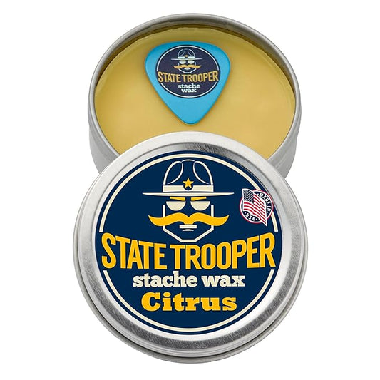 State Trooper Mustache Wax for Men – Medium Hold with Beeswax, Coconut Oil & Lanolin – Natural Moustache Grooming & Styling Wax with Citrus Scent - Nourishing Conditioner & Sculpting