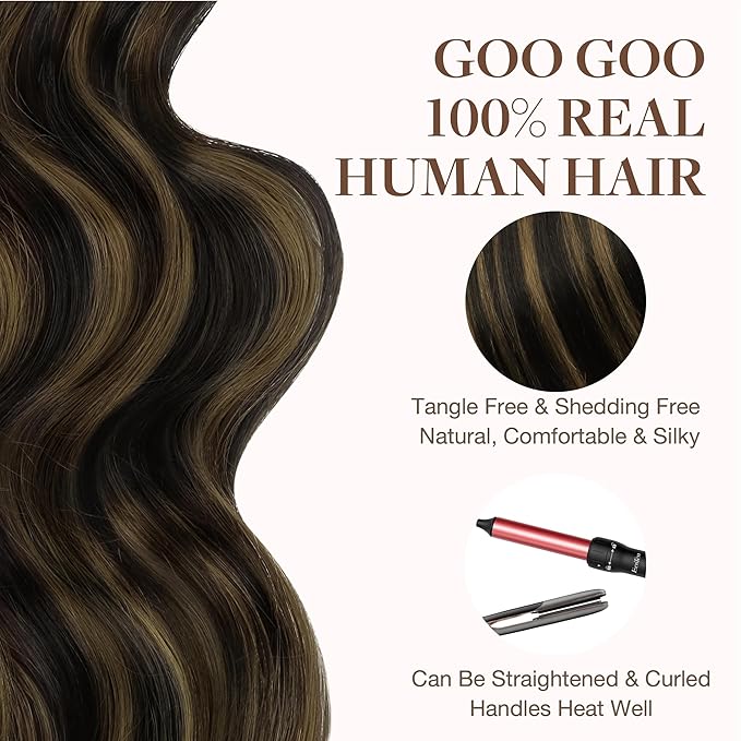 GOO GOO Tape in Hair Extensions Human Hair, 1B/6/1B Balayage Natural Black to Chestnut Brown, 20inch 100g 40pcs, Skin Weft Seamless Invisible, Silky Straight with Thick Ends, Remy Human Hair