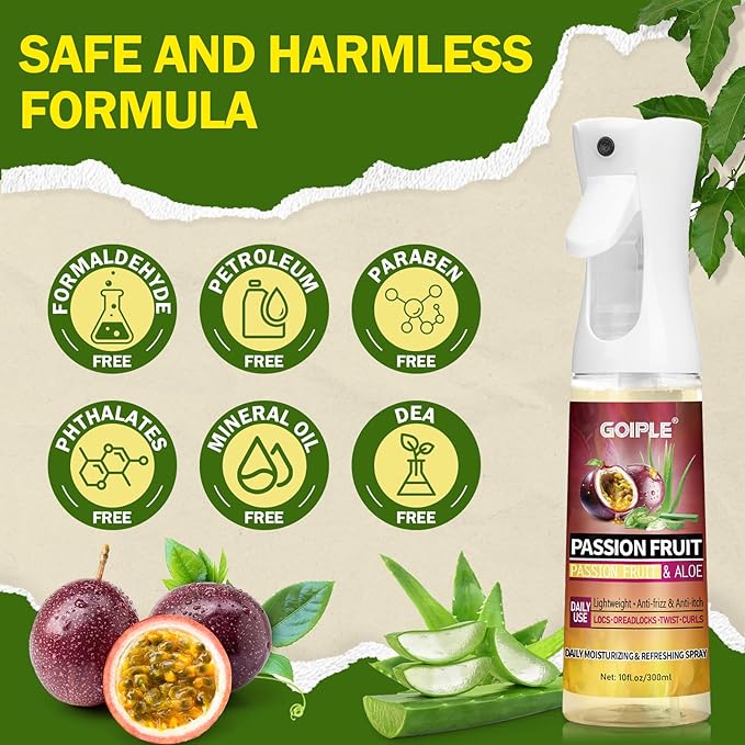 Loc Moisturizing Spray for Dull, Dry Locs - Daily Passion Fruit Hair and Scalp Moisturizer for Dreadlocks, Sisterlocks, Microlocks, Braids- Lightweight Refreshing Moisturizer Loc Spray for Anti-frizz