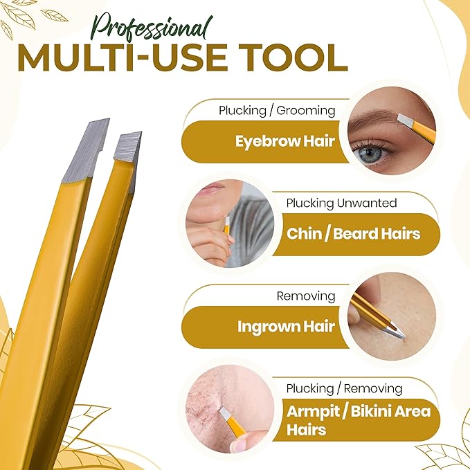 Stainless Steel Mini Slant Tweezer - Professional Precision Eyebrow Tweezers for Women & Men, Rust-Proof Travel Grooming Tool for Facial Hair Removal, Chin Hair & Ingrowns (Chalked Lemon)