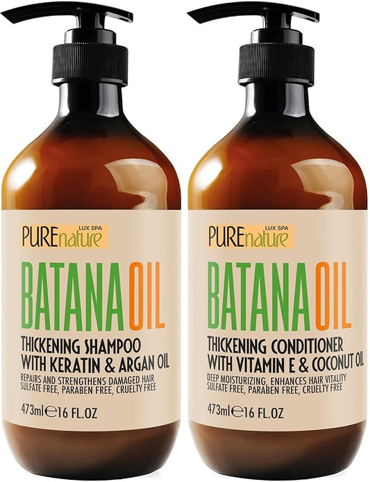 Batana Oil Shampoo and Conditioner Set - Thickening, Sulfate Free Formula for Women and Men - Volumizing, Moisturizing, Professional Salon Care Products for Fine, Thinning Hair - 16 Fl Oz (Pack of 2)